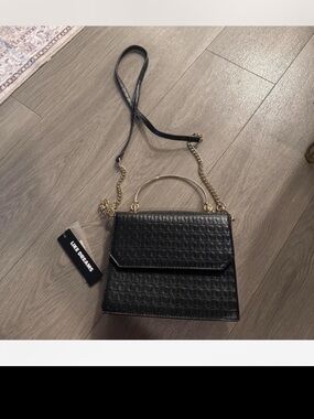 Black Croc-Embossed Top-Handle Shoulder Bag